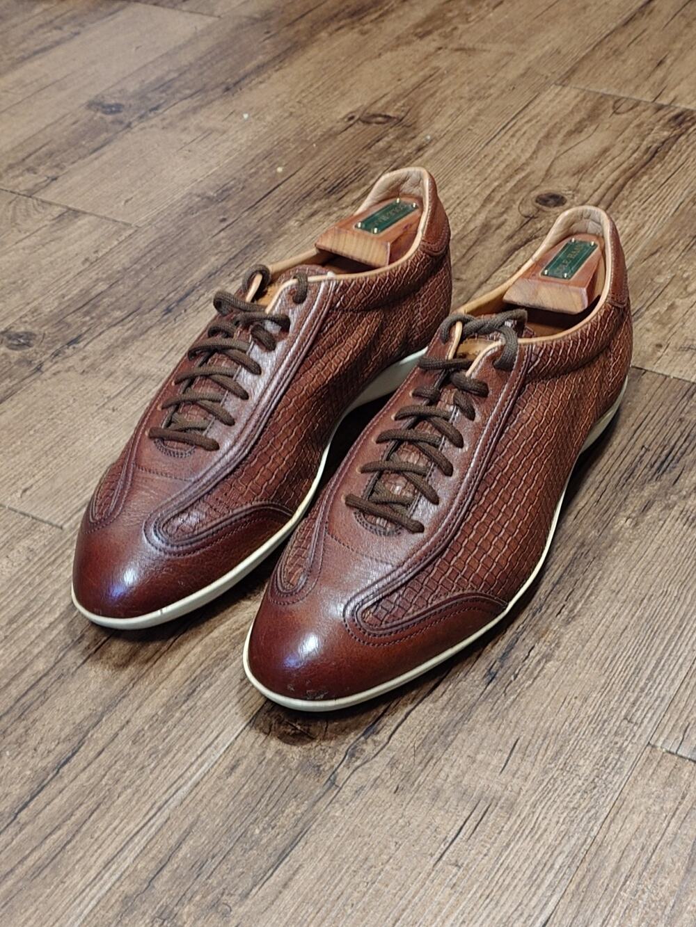 Santoni GAT Sneakers Brown Leather UK 9 / US 10D Made In Italy